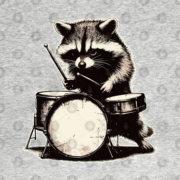 Raccoon drummer vintage by TomFrontierArt